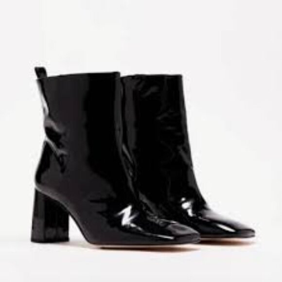 Good American Black Patent Leather Boots Size  Square Toe  NEW NIB - Picture 2 of 11